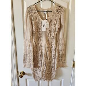 SNDYS Fate Mini Dress M NWT Beige Crochet Open Knit Revolve Boho Beach Coverup